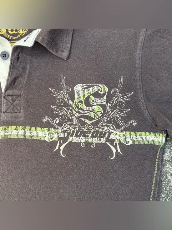 Y2K Sideout Boys Large Polo Shirt Brown Graphic Skate Surf Grunge Collared Tee - Picture 4 of 5